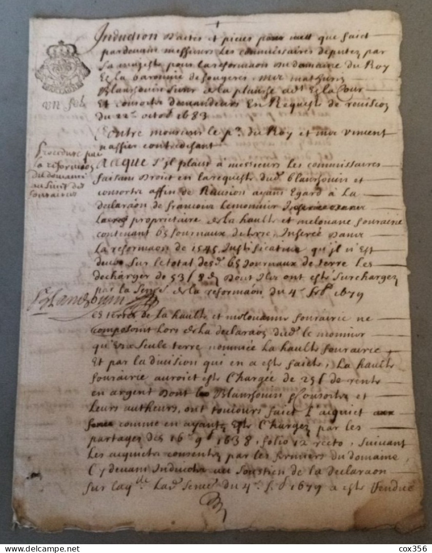 VIEUX PAPIERS Cachets BRETAGNE 1638 . Signer BLANGOUIN - Cachets Généralité