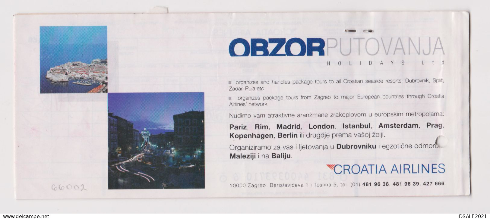 CROATIA AIRLINES, Croatian Airline Carrier Passenger Ticket And Baggage Check Used (66002) - Tickets