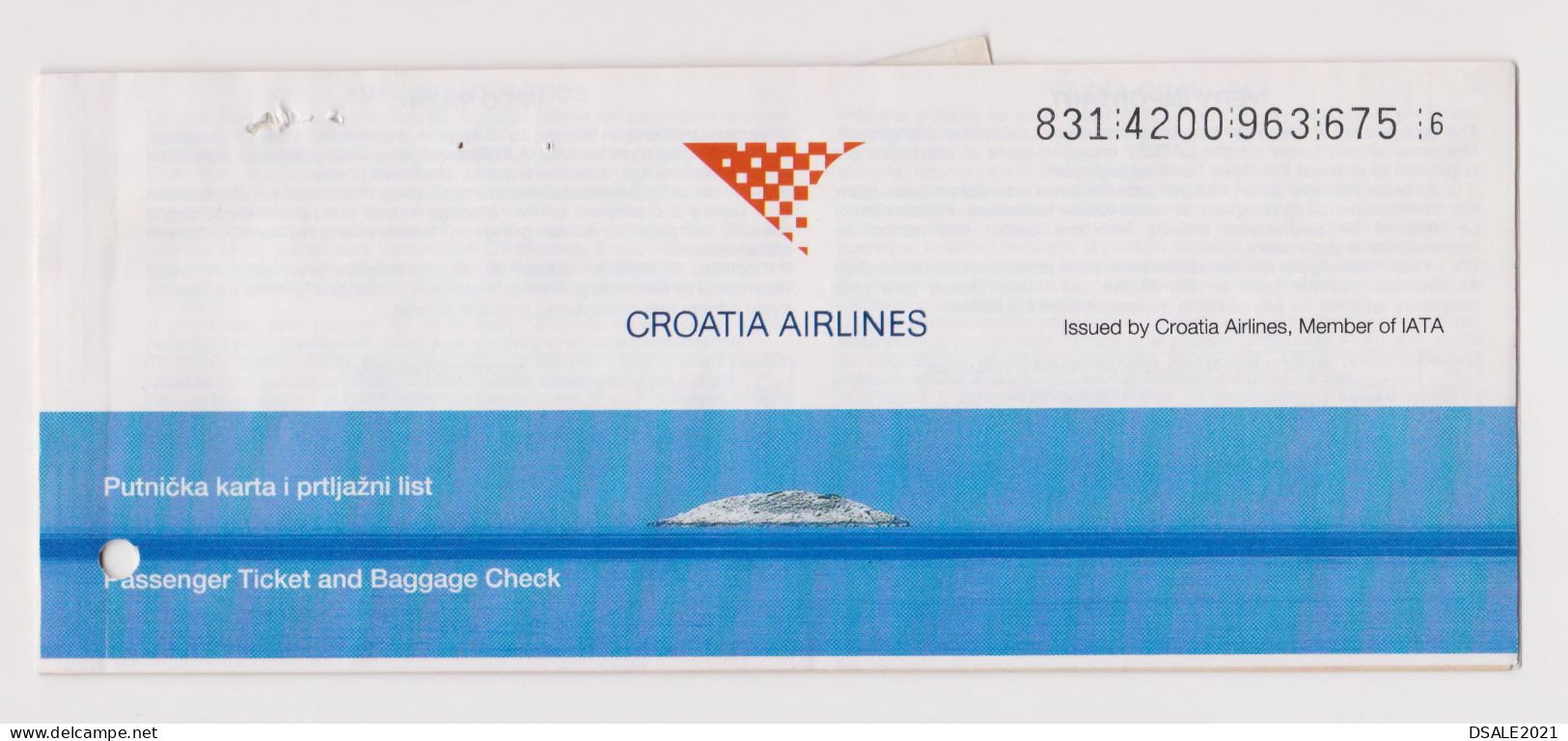 CROATIA AIRLINES, Croatian Airline Carrier Passenger Ticket And Baggage Check Used (66001) - Tickets