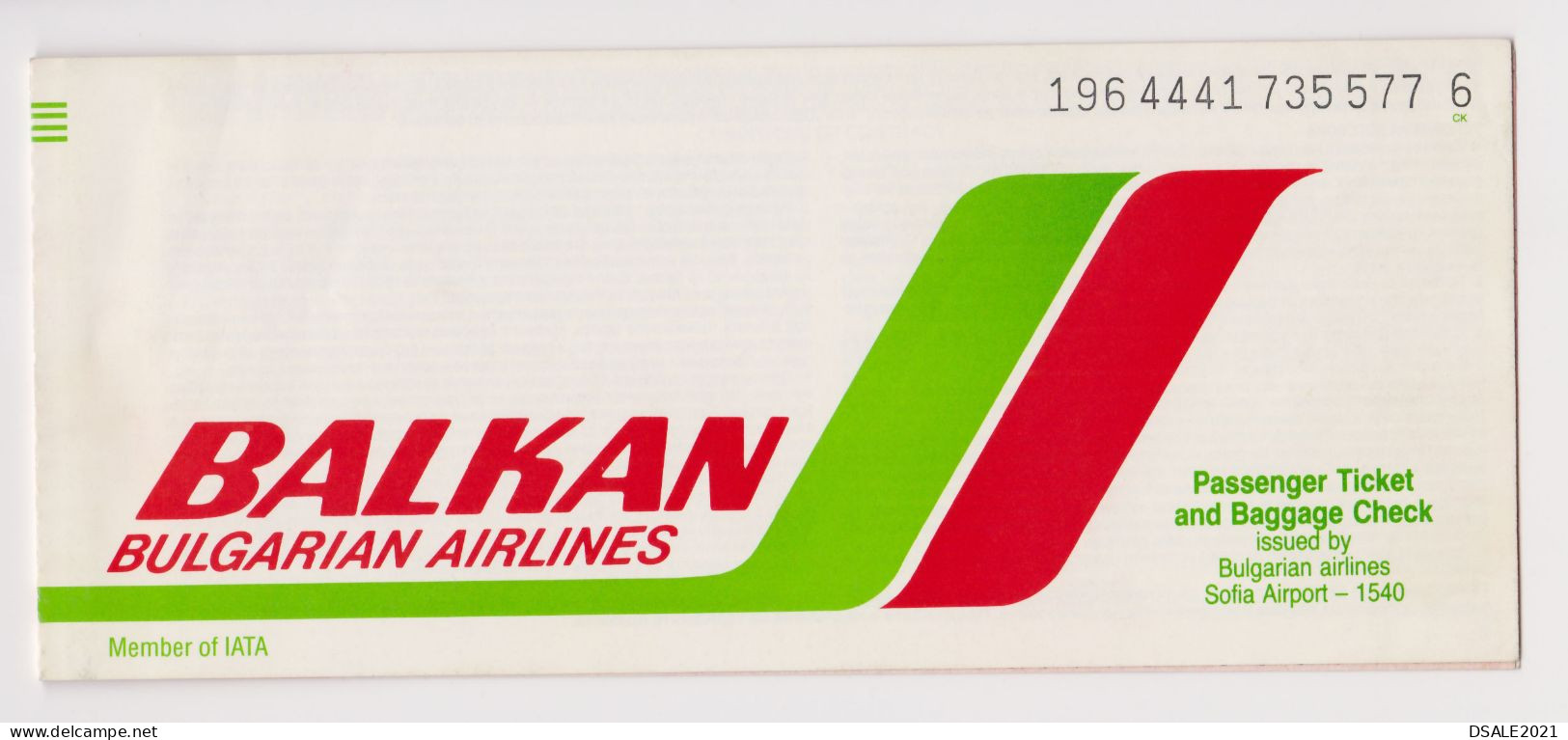 BALKAN, Bulgaria Bulgarian Airline Carrier Passenger Ticket And Baggage Check Used (65991) - Billetes