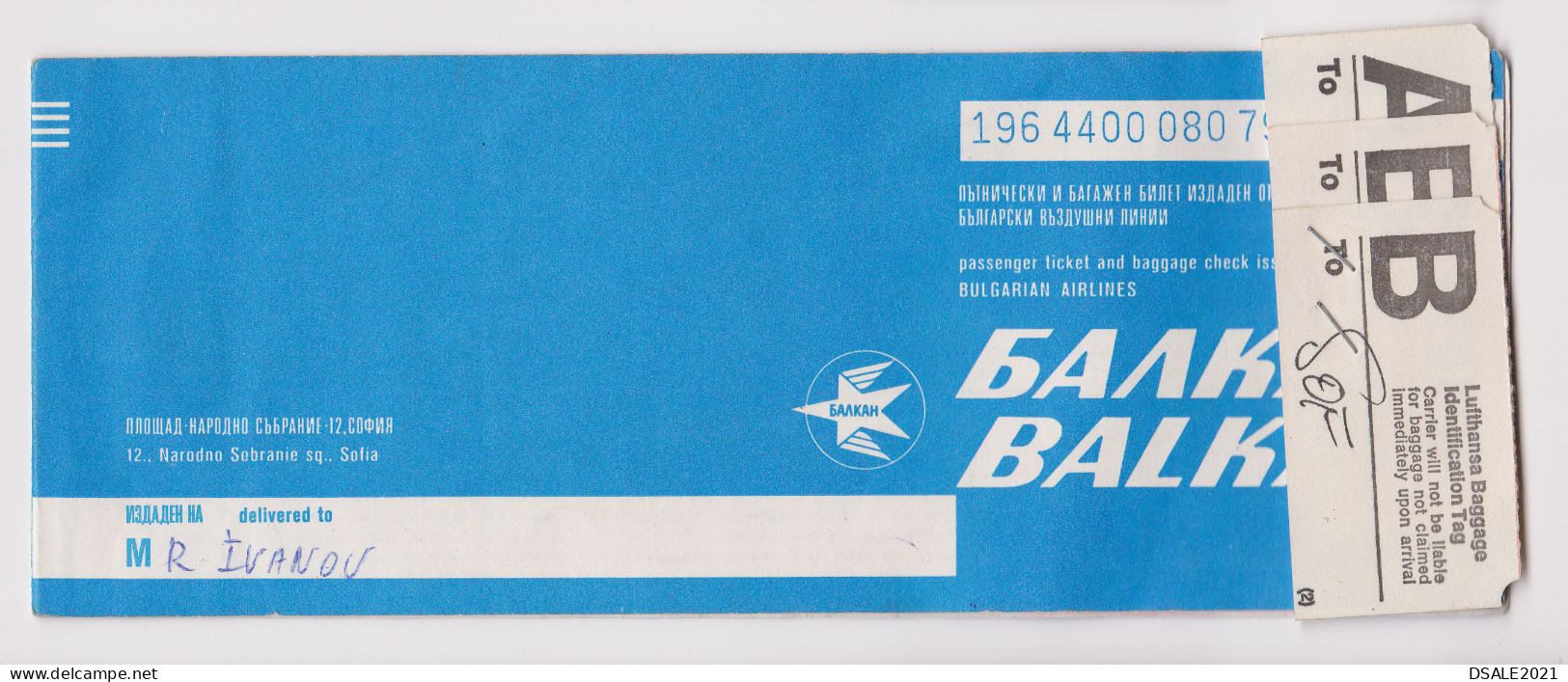 BALKAN, Bulgaria Bulgarian Airline Carrier Passenger Ticket And Baggage Check Used, Vintage 1970s (66879) - Billetes