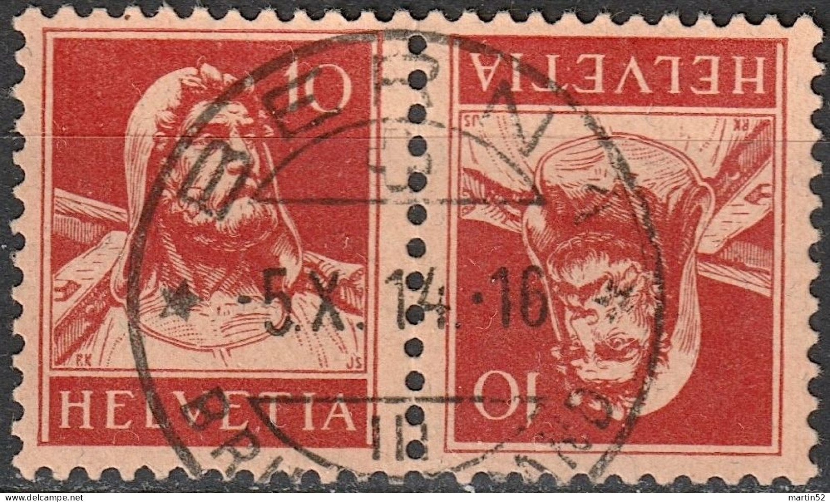 Schweiz Suisse 1915: Tell 10c Kehrdruck Rot / Tête-bêche Rouge Zu K8 Mi K8 Mit Voll-⊙ BERN 5.X.14 (Zu CHF 18.00) - Kopstaande