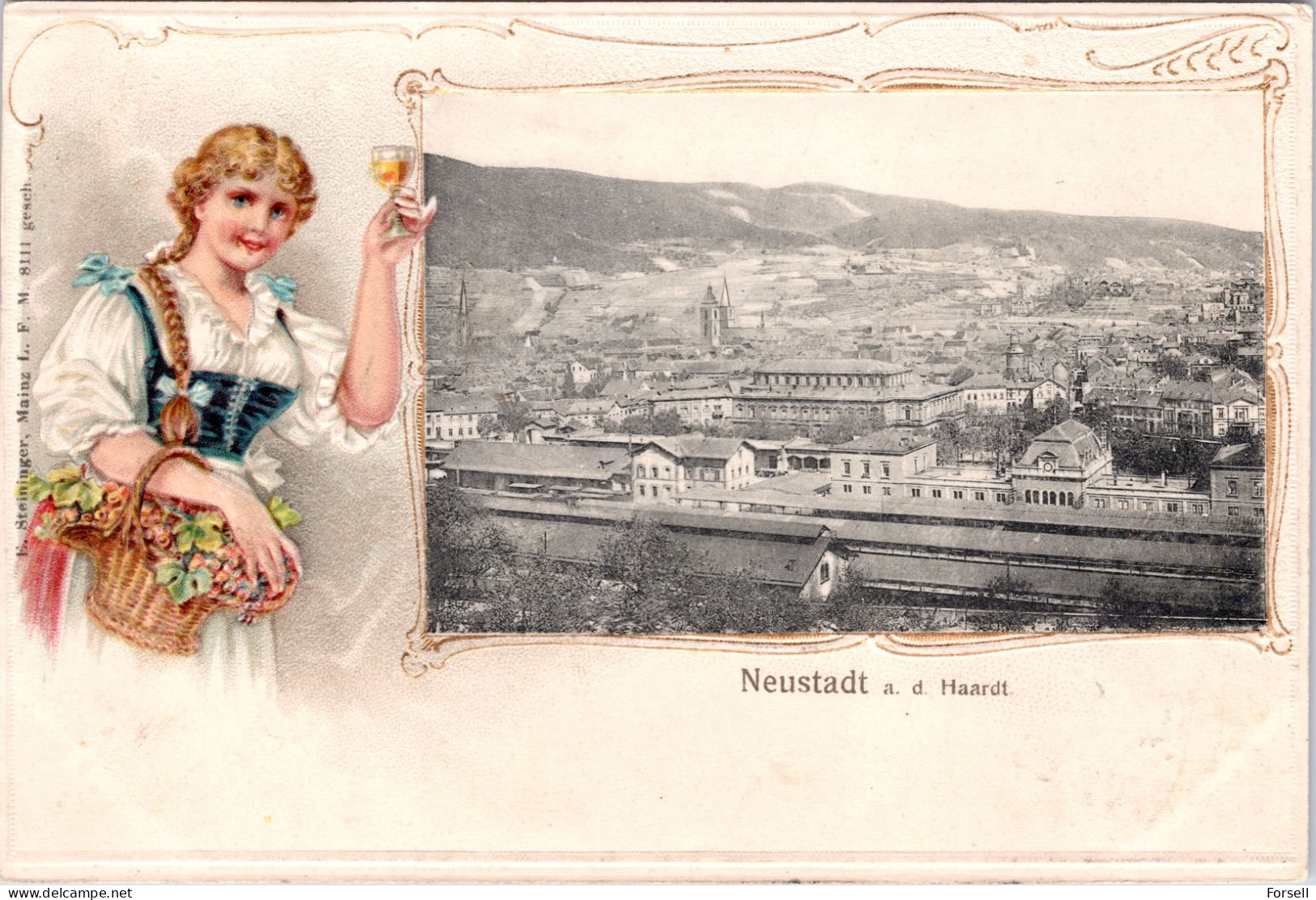 Neustadt An Der Haardt (mit Bahnhof) (Prägekarte) (Bahnpost Stempel: 1908 ) - Neustadt (Weinstr.)