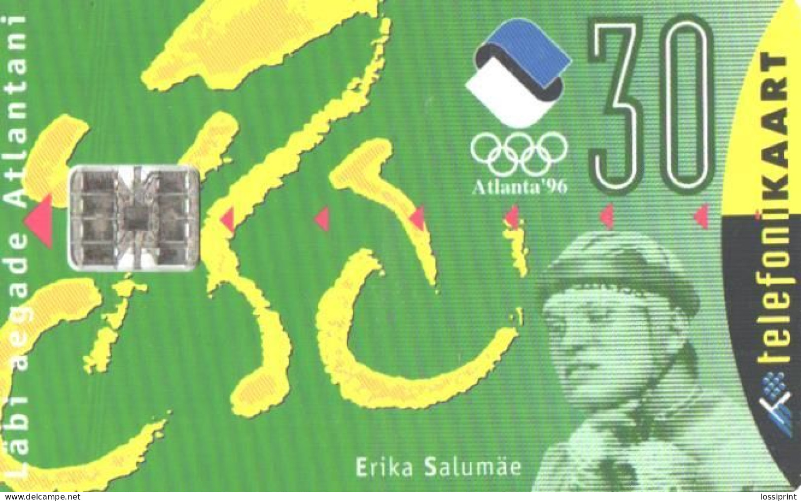 Estonia:Used Phonecard, Eesti Telefon, 30 EEK, Atlanta Olympic Games 1996, Erika Salumäe - Sport