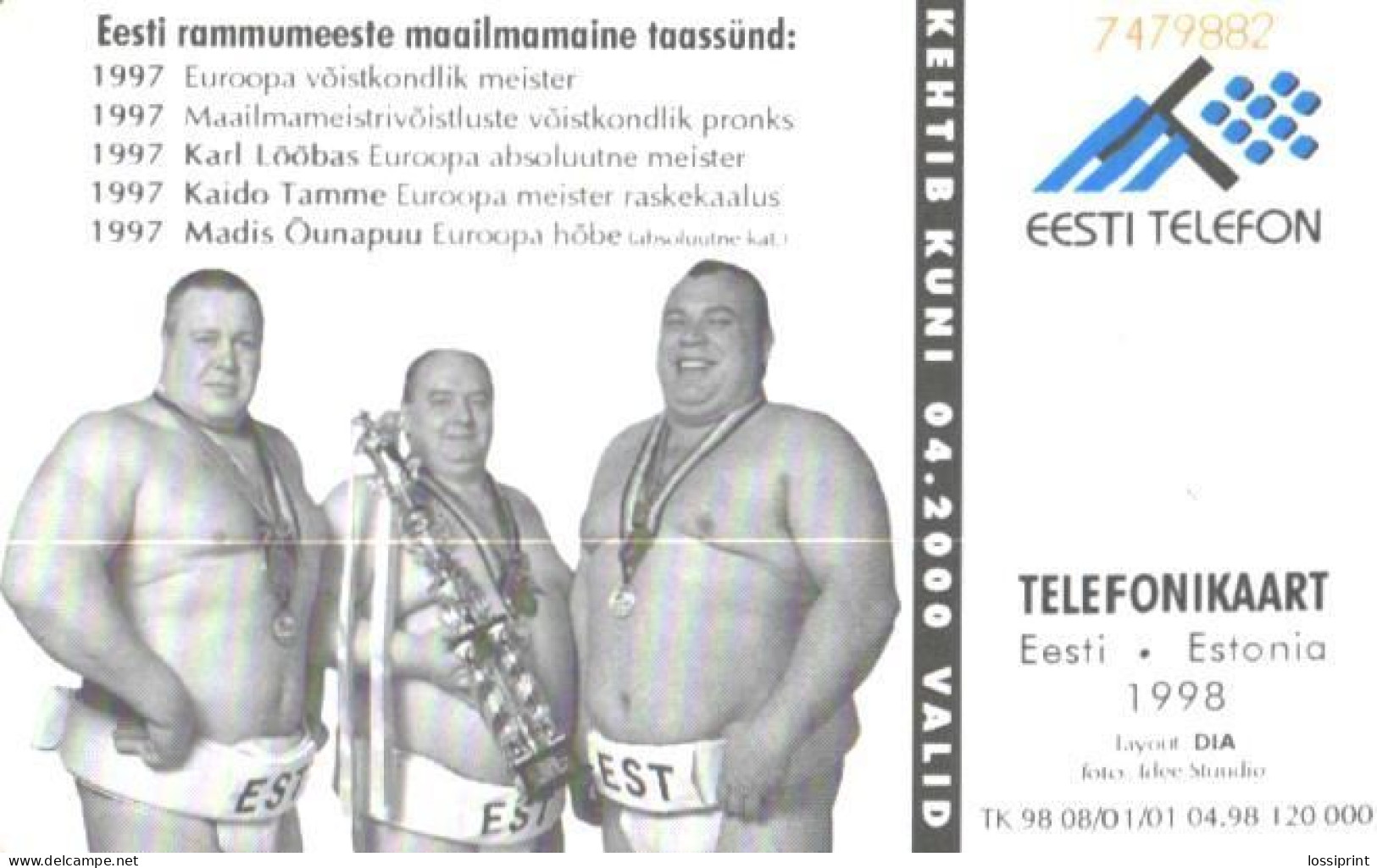 Estonia:Used Phonecard, Eesti Telefon, 30 EEK, Suma Wrestling, Baruto, 1998 - Deportes