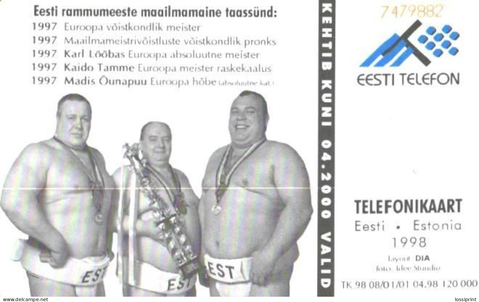 Estonia:Used Phonecard, Eesti Telefon, 30 EEK, Suma Wrestling, Baruto, 1998 - Sport