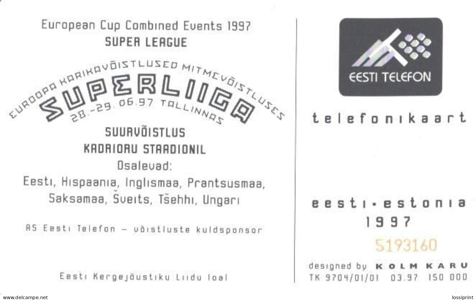 Estonia:Used Phonecard, Eesti Telefon, 30 EEK, Super League, Olympig Champion Erki Nool, Decathlon, 1997 - Deportes