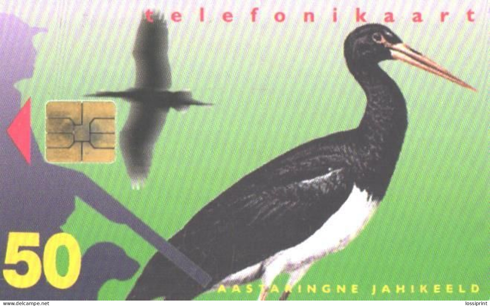Estonia:Used Phonecard, Eesti Telefon, 50 EEK, Bird, Stork, Ciconia Nigra, 1997 - Other & Unclassified