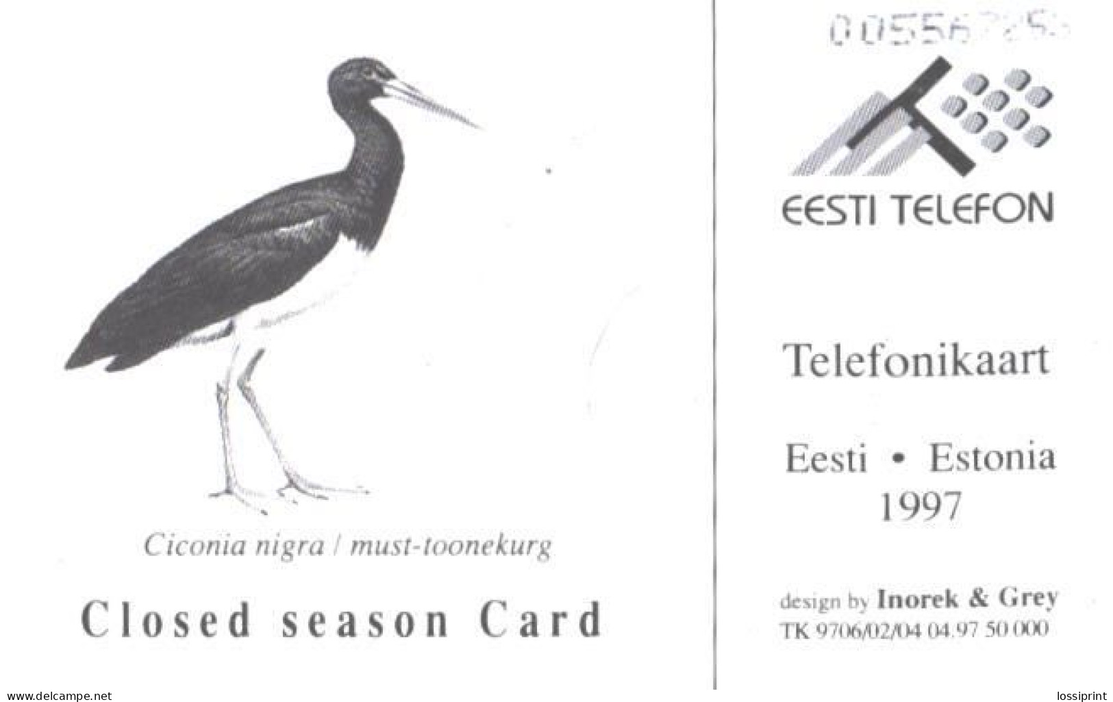 Estonia:Used Phonecard, Eesti Telefon, 50 EEK, Bird, Stork, Ciconia Nigra, 1997 - Andere & Zonder Classificatie