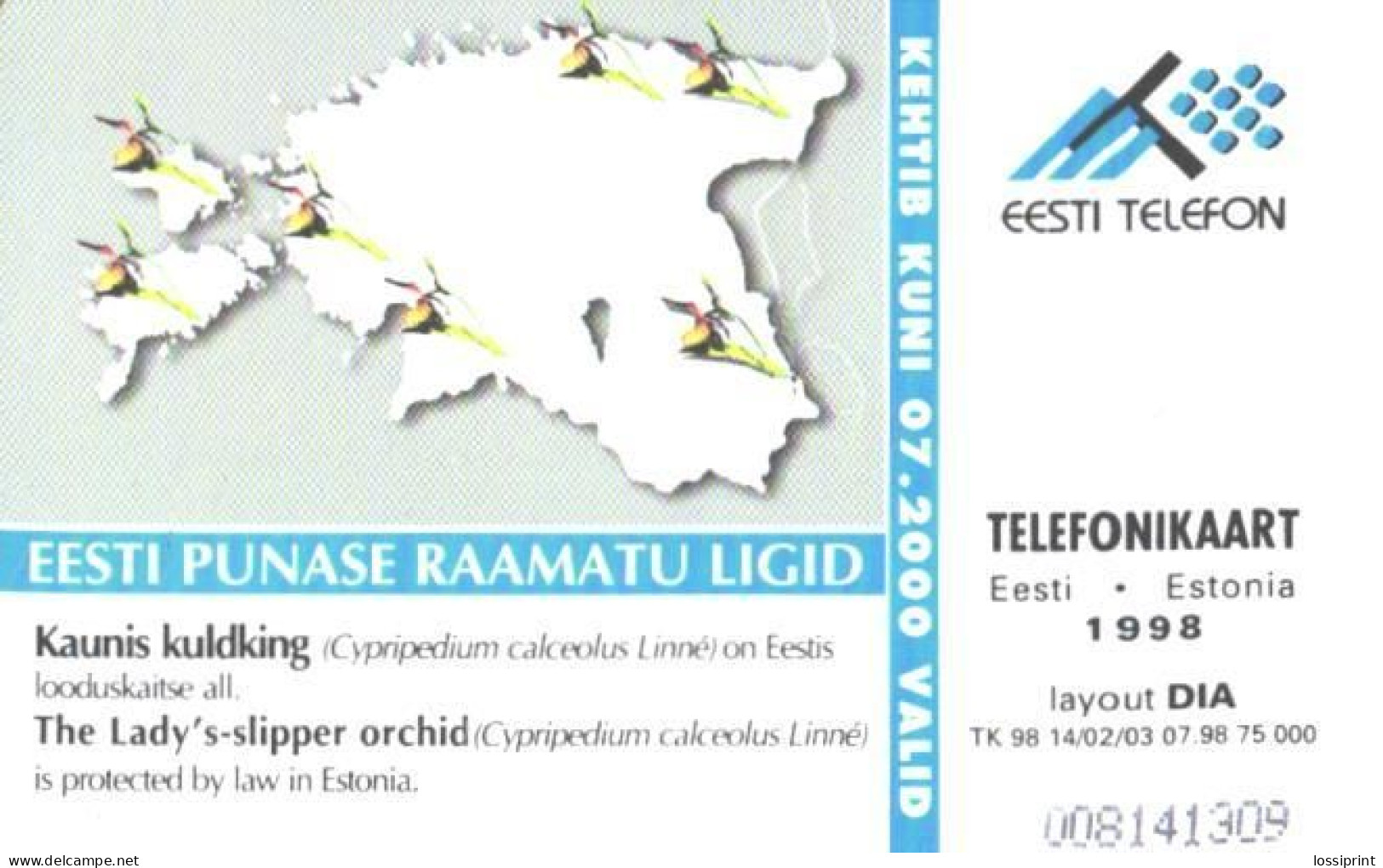 Estonia:Used Phonecard, Eesti Telefon, 30 EEK, Flower, Cypripedium Calceolus Linne, 1998 - Otros & Sin Clasificación
