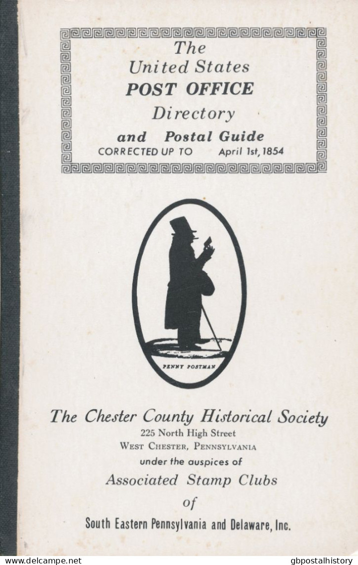 The United States Post Office Directory And Postal Guide Corrected Up To April 1st, 1854. By Charles R. Rode, S/B, 147 P - Filatelia E Historia De Correos