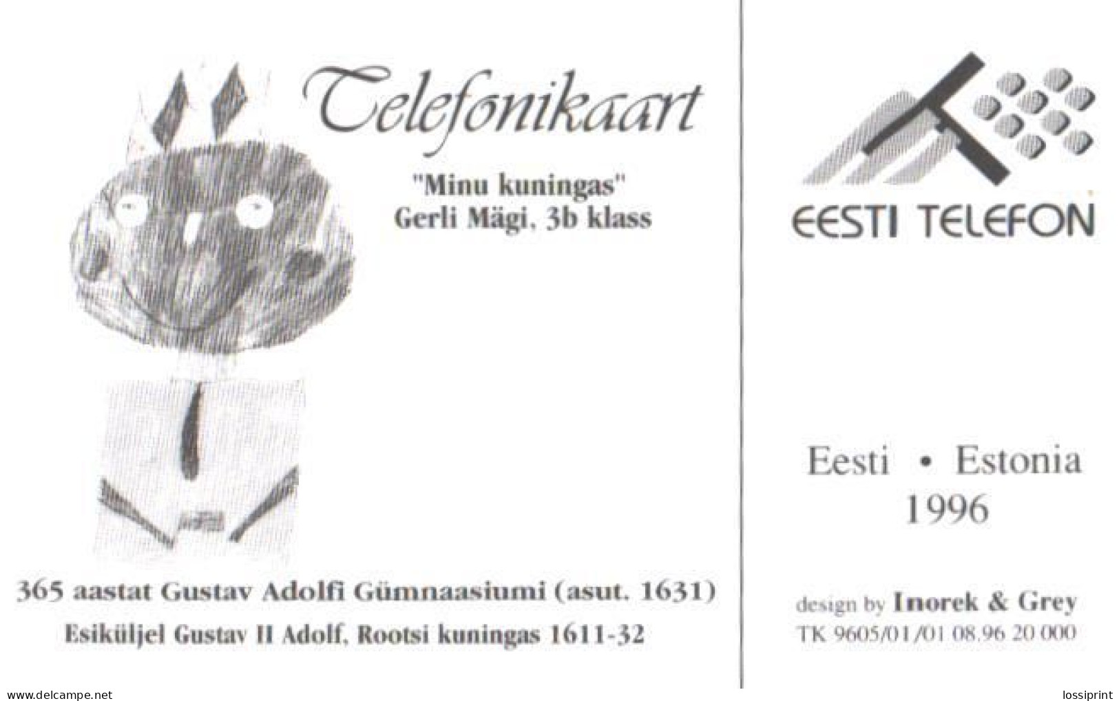 Estonia:Used Phonecard, Eesti Telefon, 30 EEK, Swedish King Gustav II Adolf, 1996 - Personajes