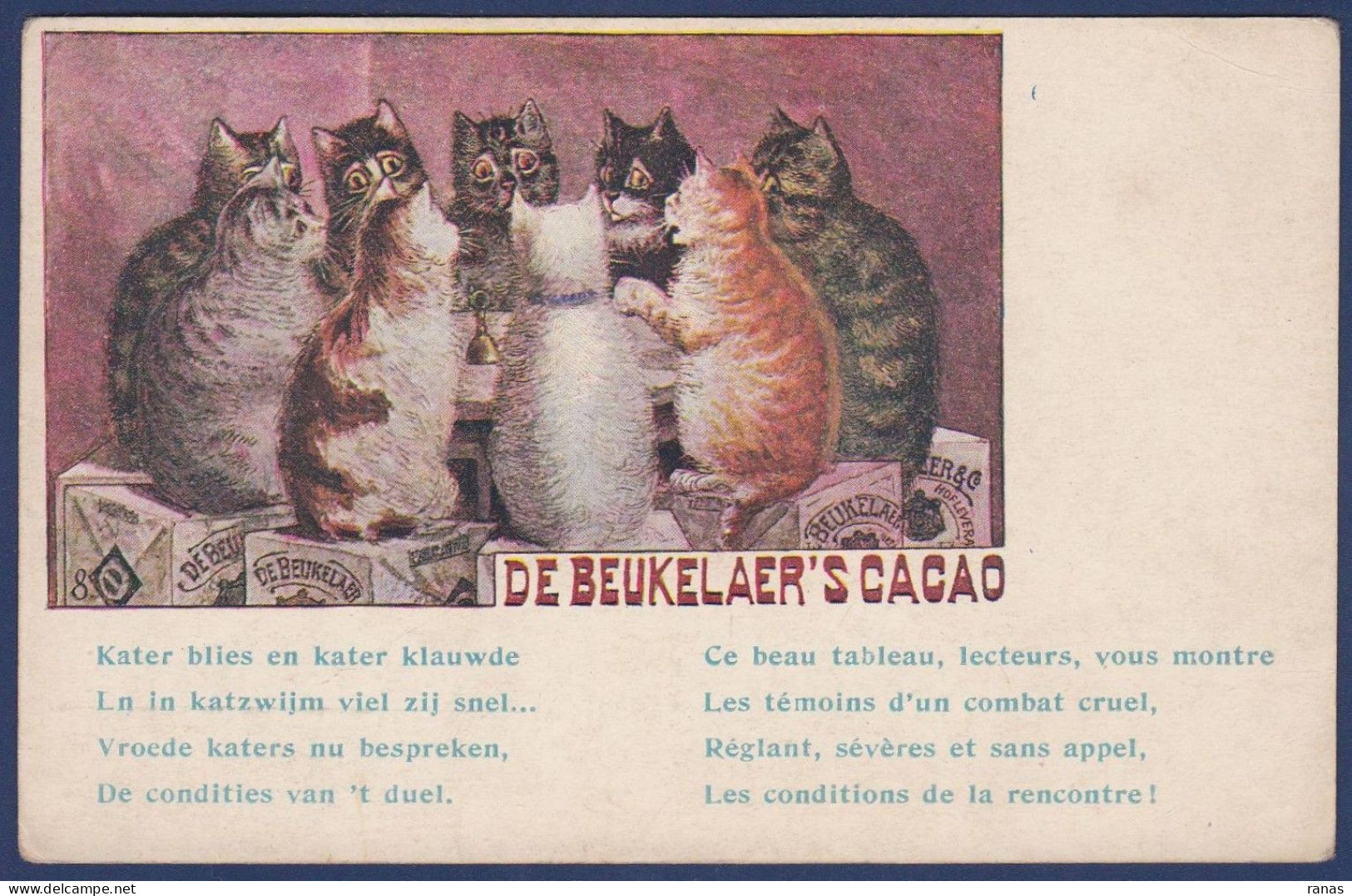 CPA Wain Louis Chat Cat Position Humaine Humanisé Non Circulé Publicité Chocolat De Beukelaer Anvers Belgique - Wain, Louis