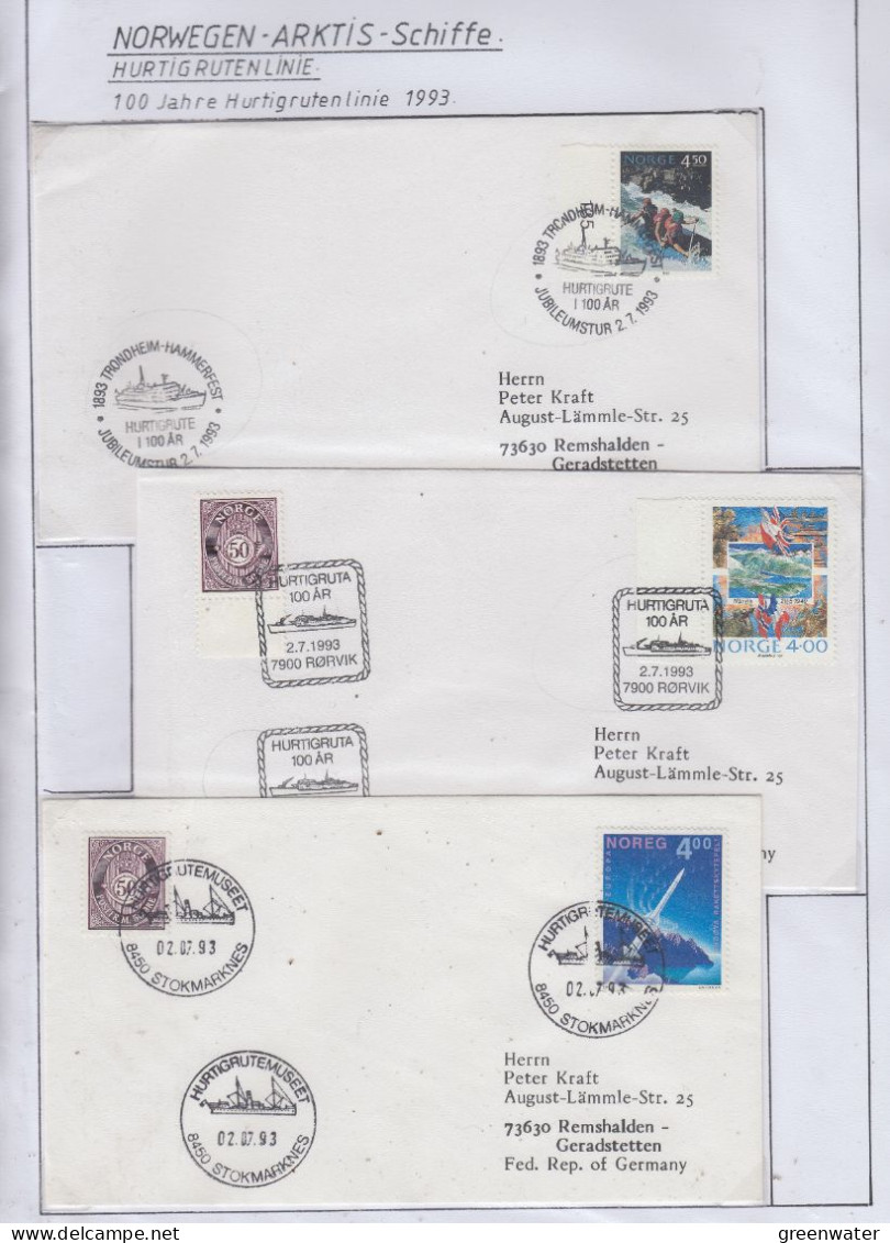 Norway 100J Hurtigrutenlinie 1993 4 Covers (HI150) - Polar Ships & Icebreakers