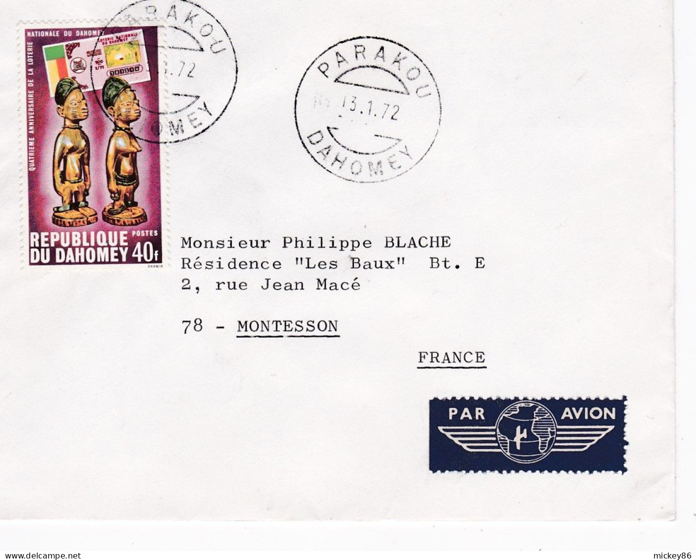 DAHOMEY --1972--Lettre De PARAKOU   Pour MONTESSON-78 ..timbre  Seul  Sur Lettre.....cachets - Bénin – Dahomey (1960-...)