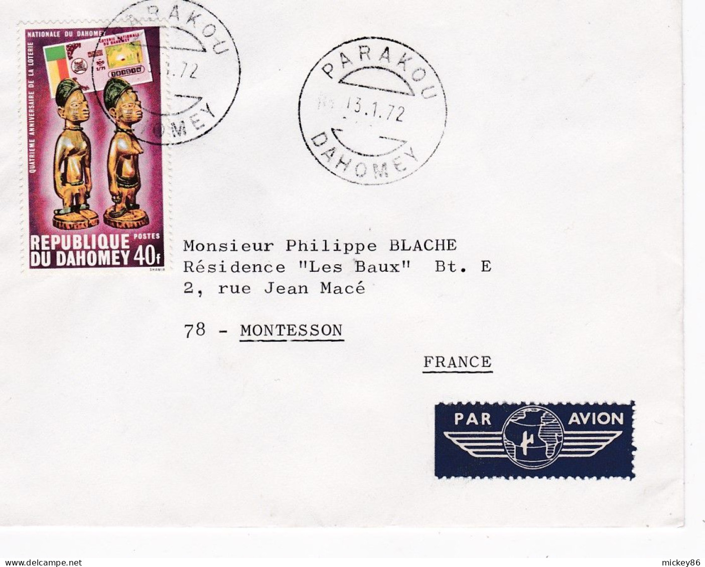 DAHOMEY --1972--Lettre De PARAKOU   Pour MONTESSON-78 ..timbre  Seul  Sur Lettre.....cachets - Benin – Dahomey (1960-...)