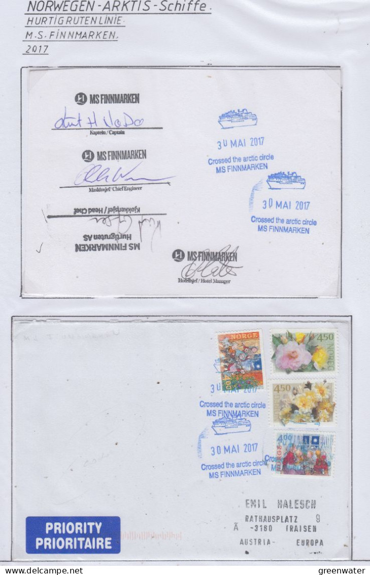 Norway  Hurtigruten MS Finnmarken 2 Cards With Signatures 2 Covers  (HI153) - Polar Ships & Icebreakers