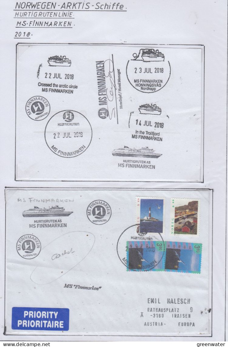 Norway  Hurtigruten MS Finnmarken 2 Cards With Signatures 2 Covers  (HI153) - Navires & Brise-glace