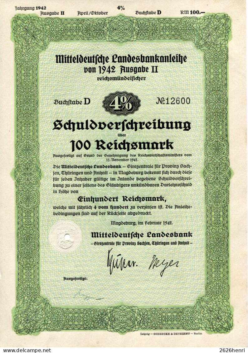 Mitteldeutsche  Landesbankanleihen. 3 Schuldverschreibungen. über 100 Bis 1000 RM  #D1 - Banque & Assurance