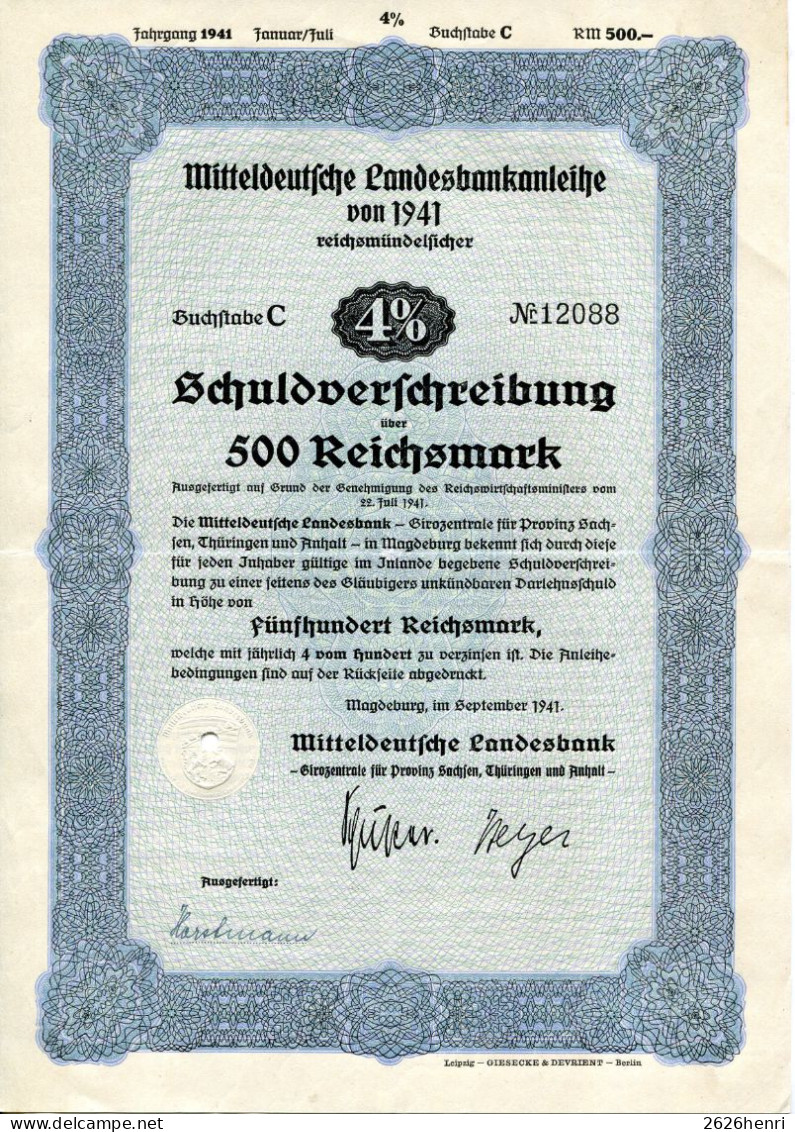 Mitteldeutsche  Landesbankanleihen. 3 Schuldverschreibungen. über 100 Bis 1000 RM  #D1 - Banque & Assurance