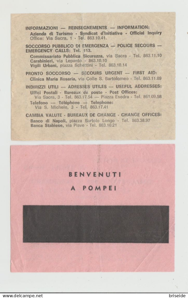 POMPEI BIGLIETTO CORRISPETTIVO PER IL PARCHEGGIO AUTOVETTURA 1977 - Other & Unclassified