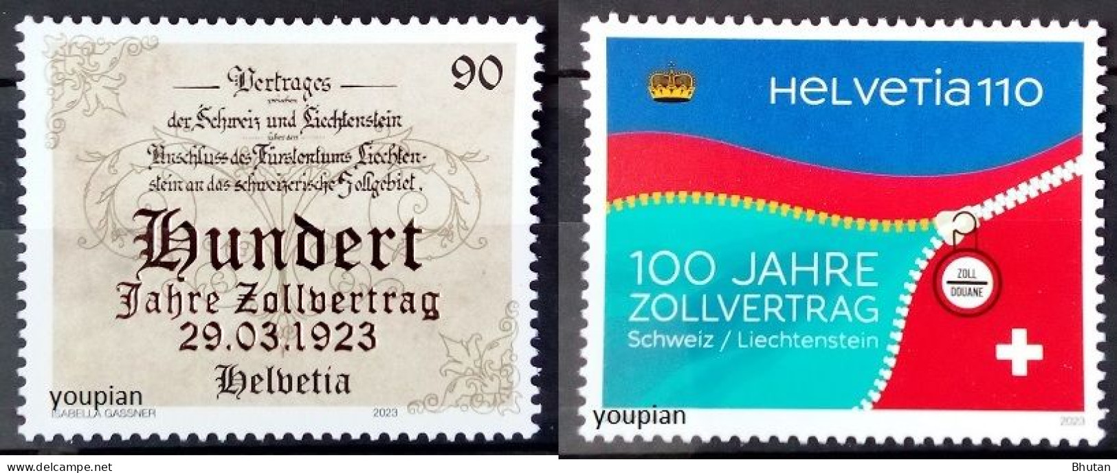 Switzerland 2023, Joint Issue With Liechtenstein - 100 Years Customs Treaty, MNH Unusual Stamps Set - Nuovi