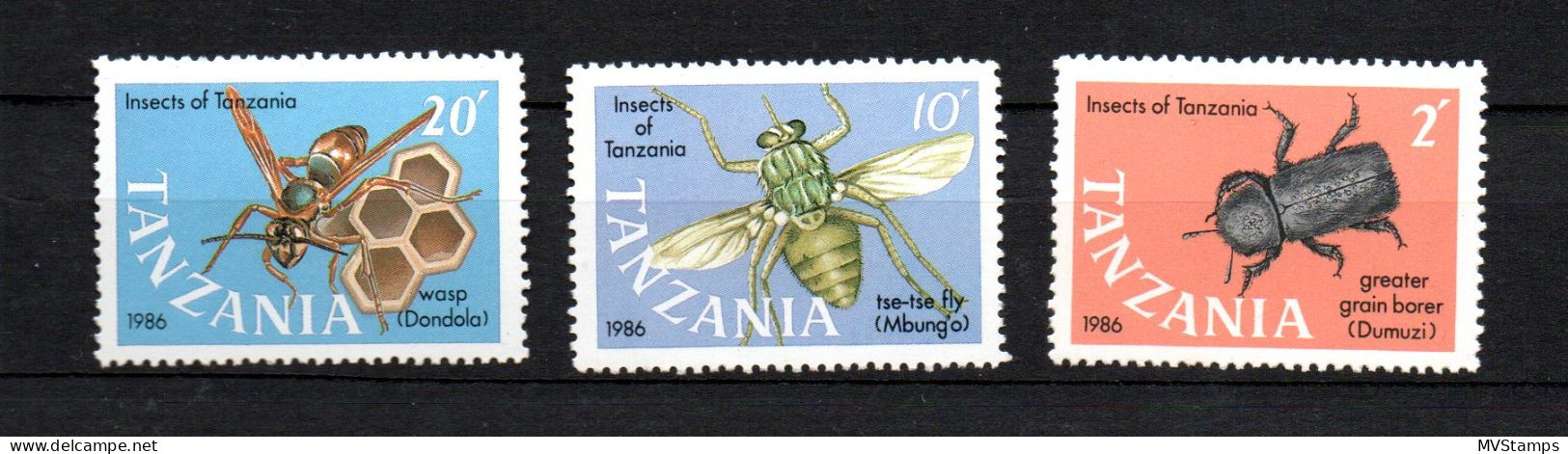 Tanzania 1987 (incomplete) Set Insects/Wasp/Fly (Michel 400/02) Nice MNH - Tansania (1964-...)