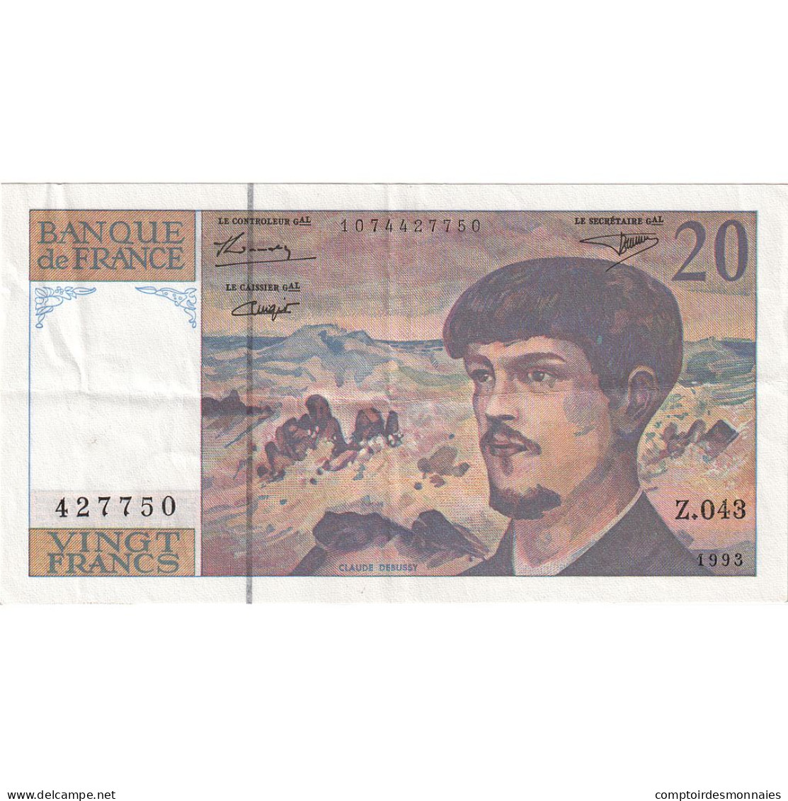 France, 20 Francs, 1993, Z.043, TTB, Fayette:66bis.5, KM:151f - 20 F 1980-1997 ''Debussy''