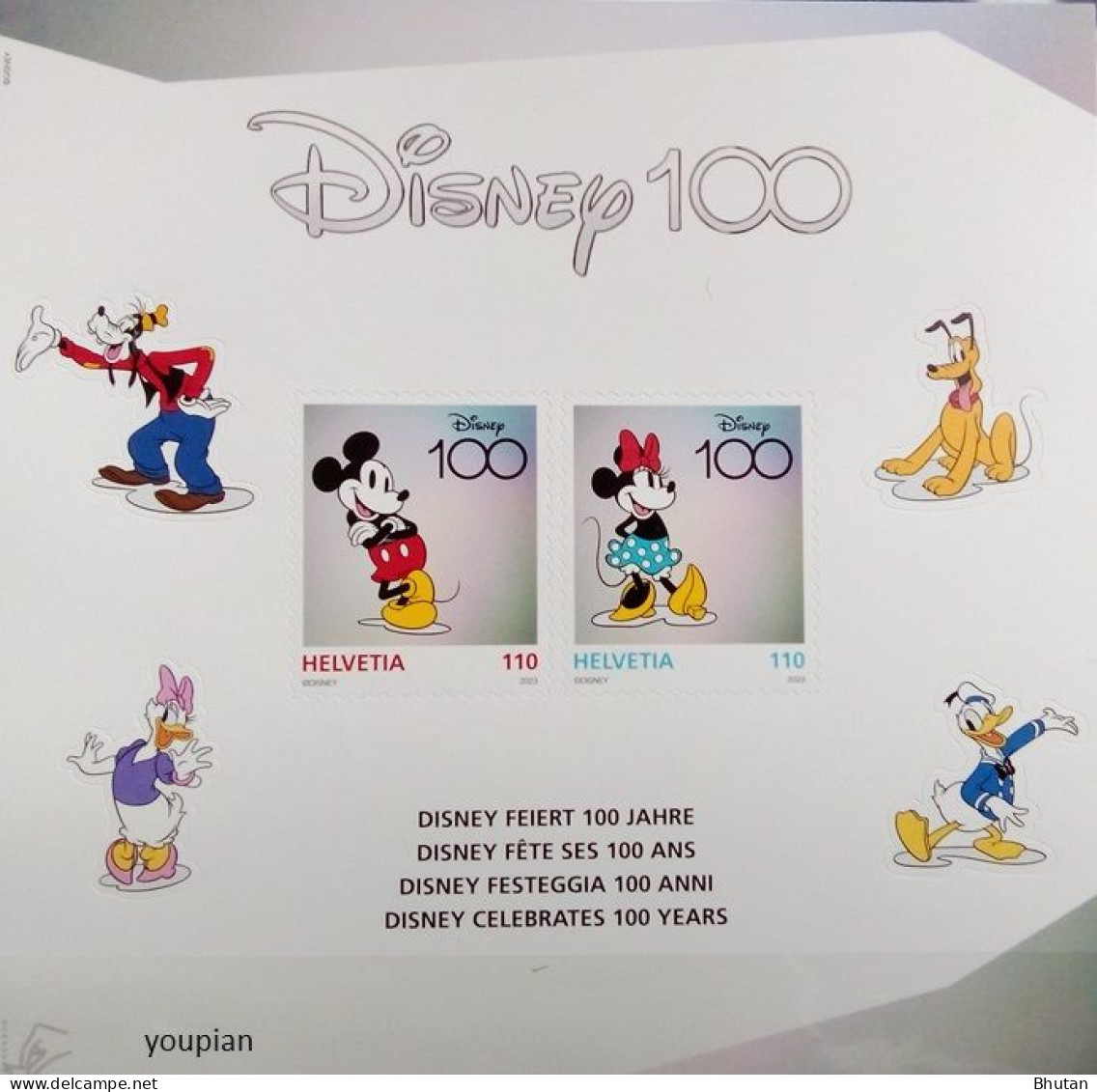 Switzerland 2023, 100 Years Disney, MNH S/S - Nuovi