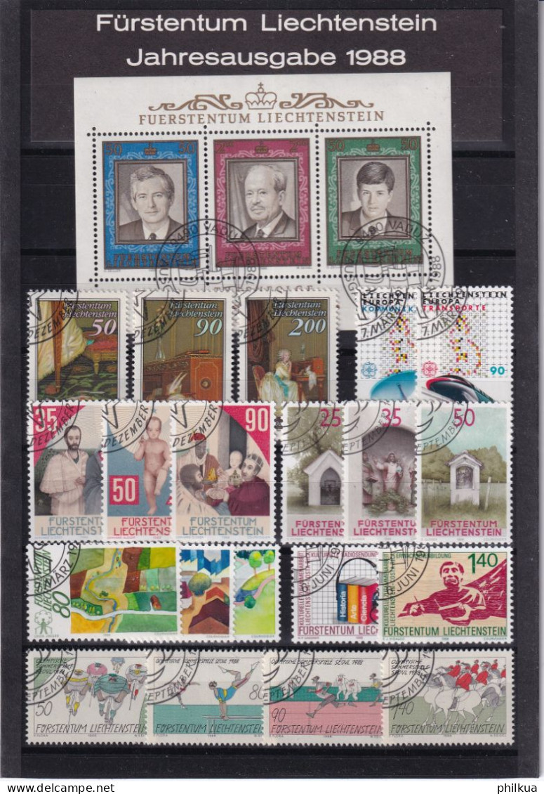 1988 Liechtenstein Kompletter Jahrgang - Mit ET-Sonderstempel Und Gummi - Años Completos