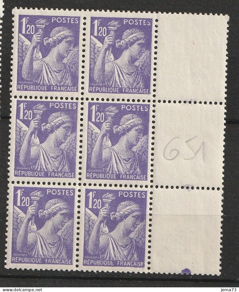 N° 651 Type Iris: Beau Bloc De 6 Timbres Neuf Impecable - 1939-44 Iris