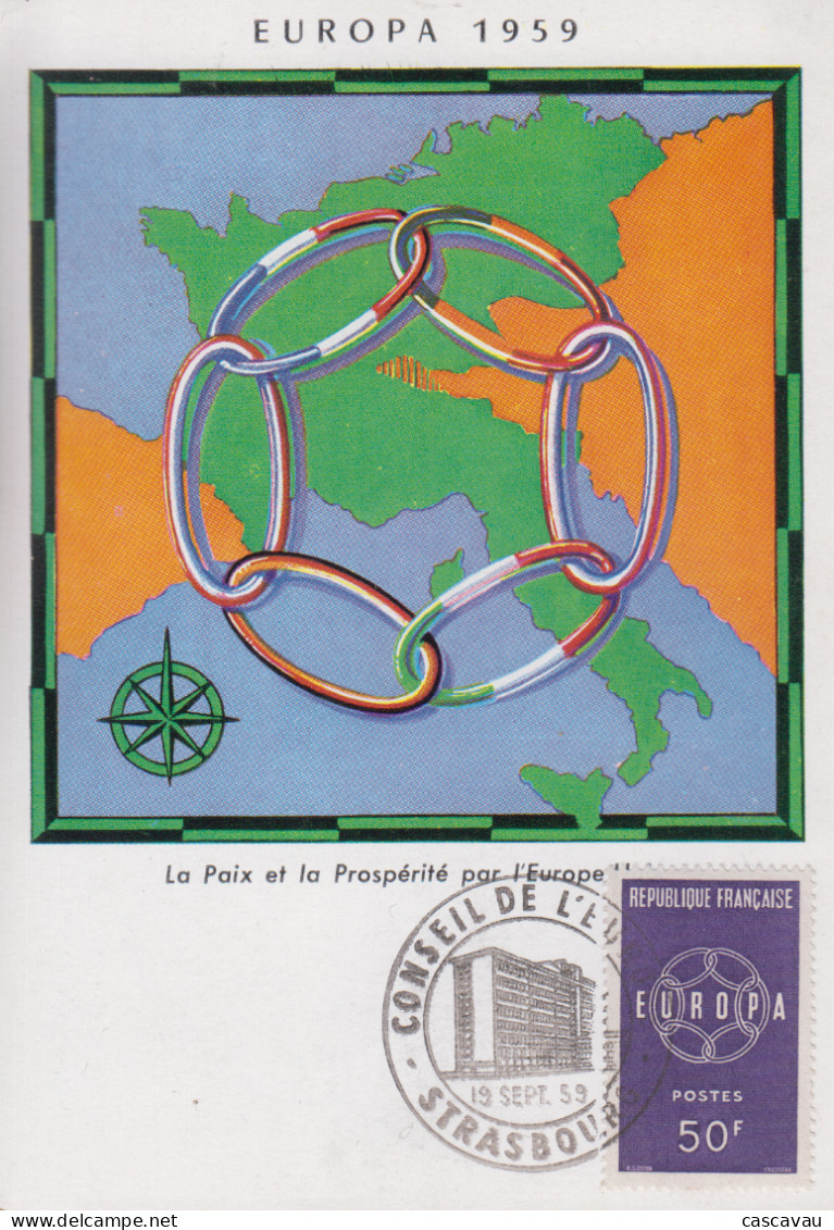 Carte Maximum  1er  Jour   FRANCE      EUROPA    STRASBOURG   1959 - 1959