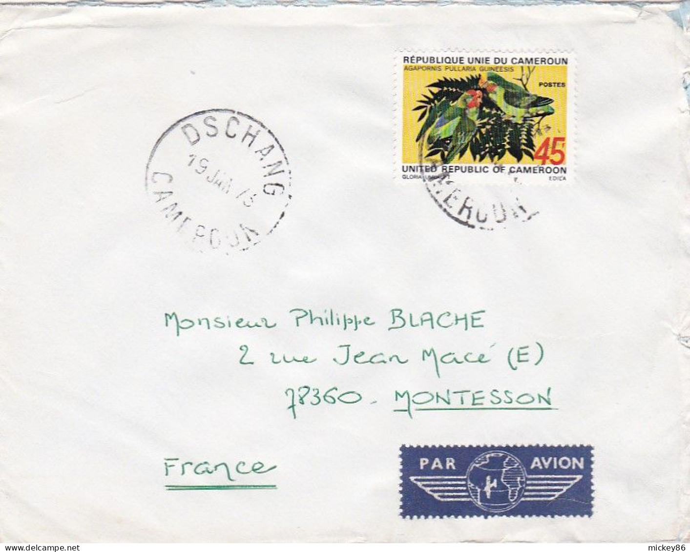 CAMEROUN-1973-Lettre De DSCHANG  Pour MONTESSON-78- Timbre (oiseaux ) Seul Sur Lettre.....cachet - Camerún (1960-...)