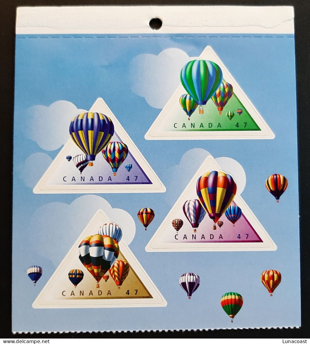 Canada 2001 MNH **  Sc  1921, Booklet Pane Of 4 X 47c Hot Air Balloons - Unused Stamps