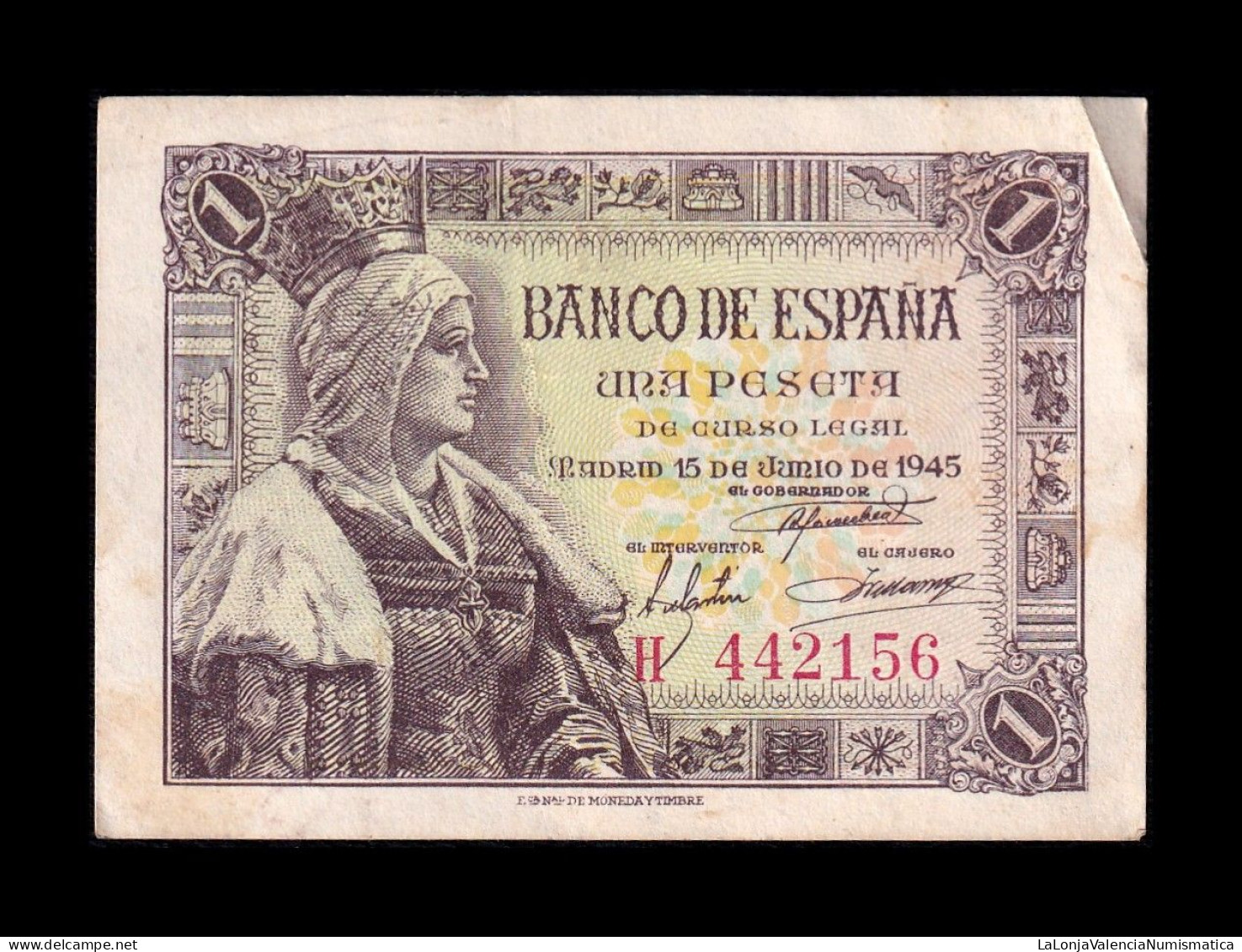 España Spain 1 Peseta Isabel I De Castilla 1945 Pick 128 Serie H Mbc/Ebc Vf/Xf - 1-2 Peseten