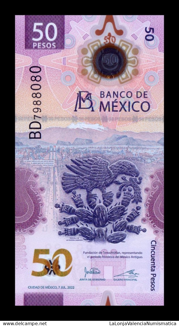 México 50 Pesos 2022 Pick 133c Sign 1 Polymer Sc Unc - Mexico