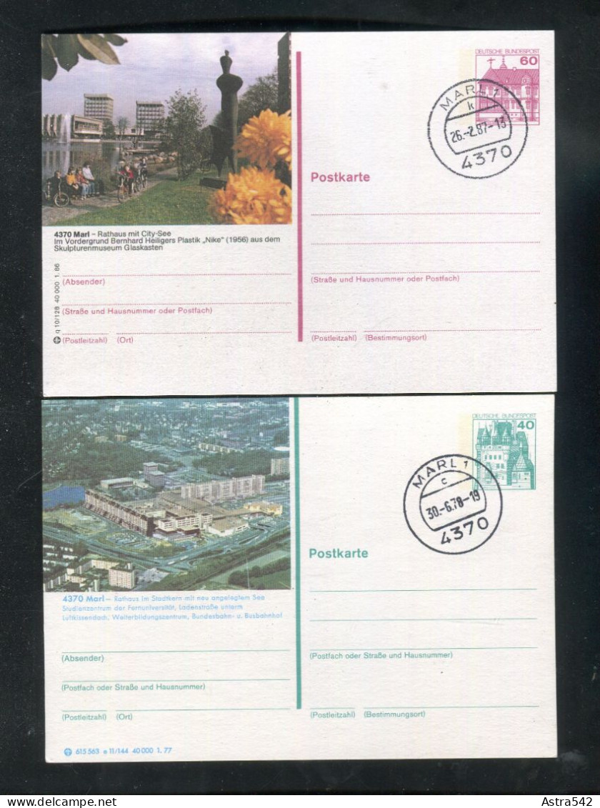 "BUNDESREPUBLIK DEUTSCHLAND" 1977 Ff., 2 Bildpostkarten Je Mit Bildgleichem Stempel Ex "MARL" (50130) - Postales Ilustrados - Usados