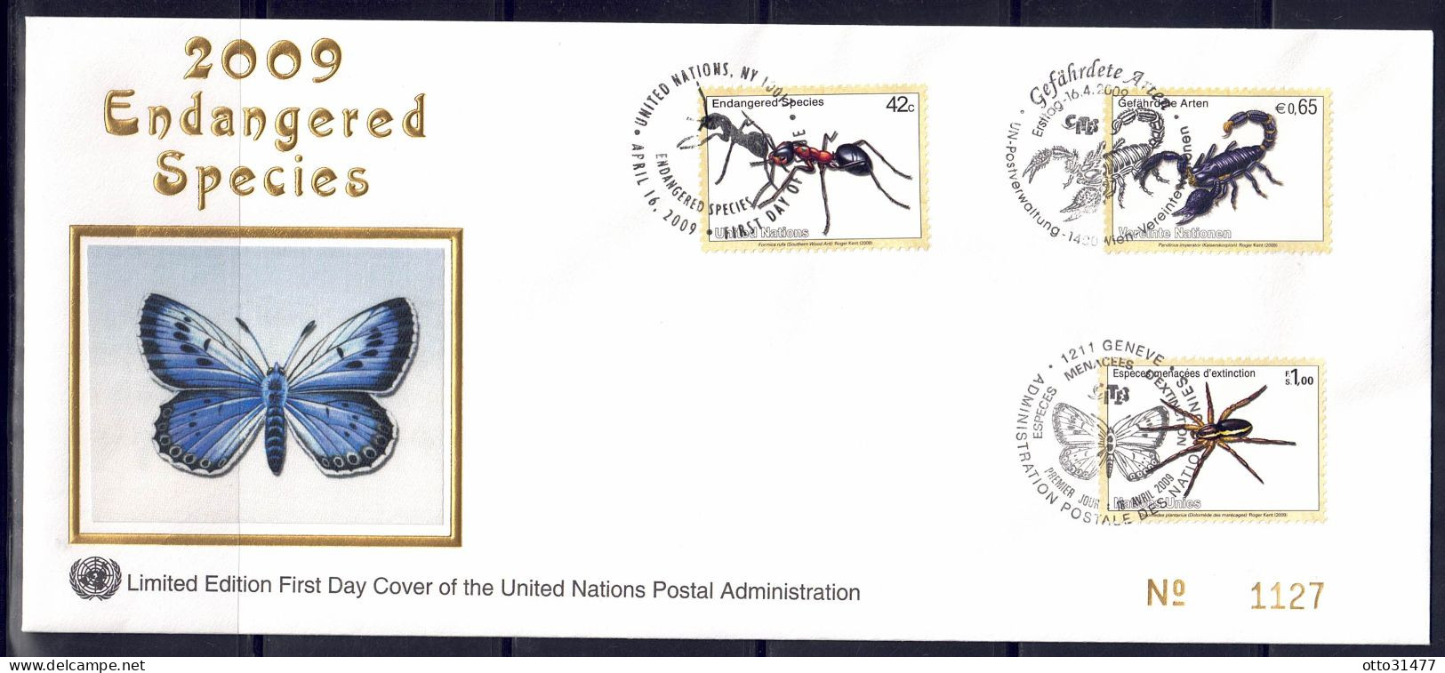 UNO Wien 2009 - Gefährdete Arten (XVII) - Insekten, 3-Länder-FDC Mit 589 - FDC