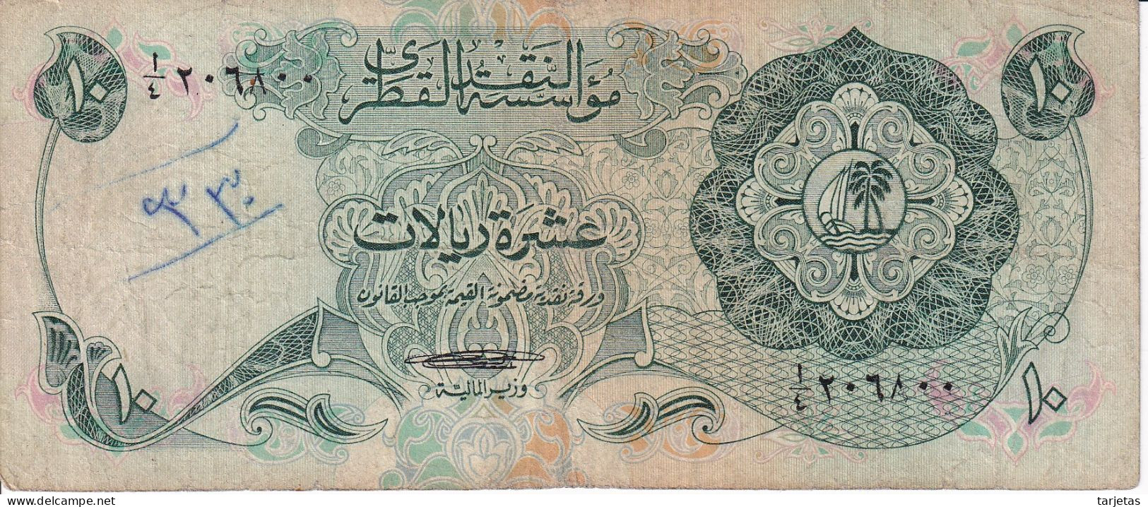 BILLETE DE QATAR DE 10 RIYAL DEL AÑO 1973 (BANKNOTE) - Qatar