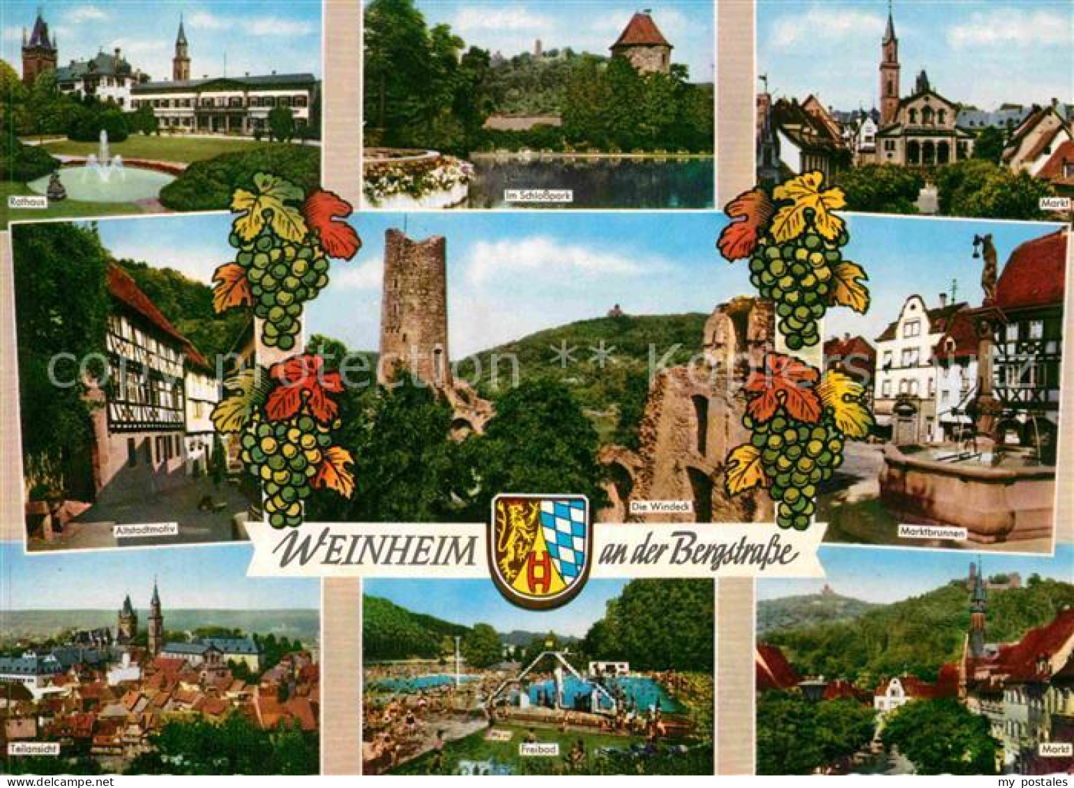 72839457 Weinheim Bergstrasse Rathaus Schlosspark Markt Brunnen Burg Windeck Alt - Weinheim