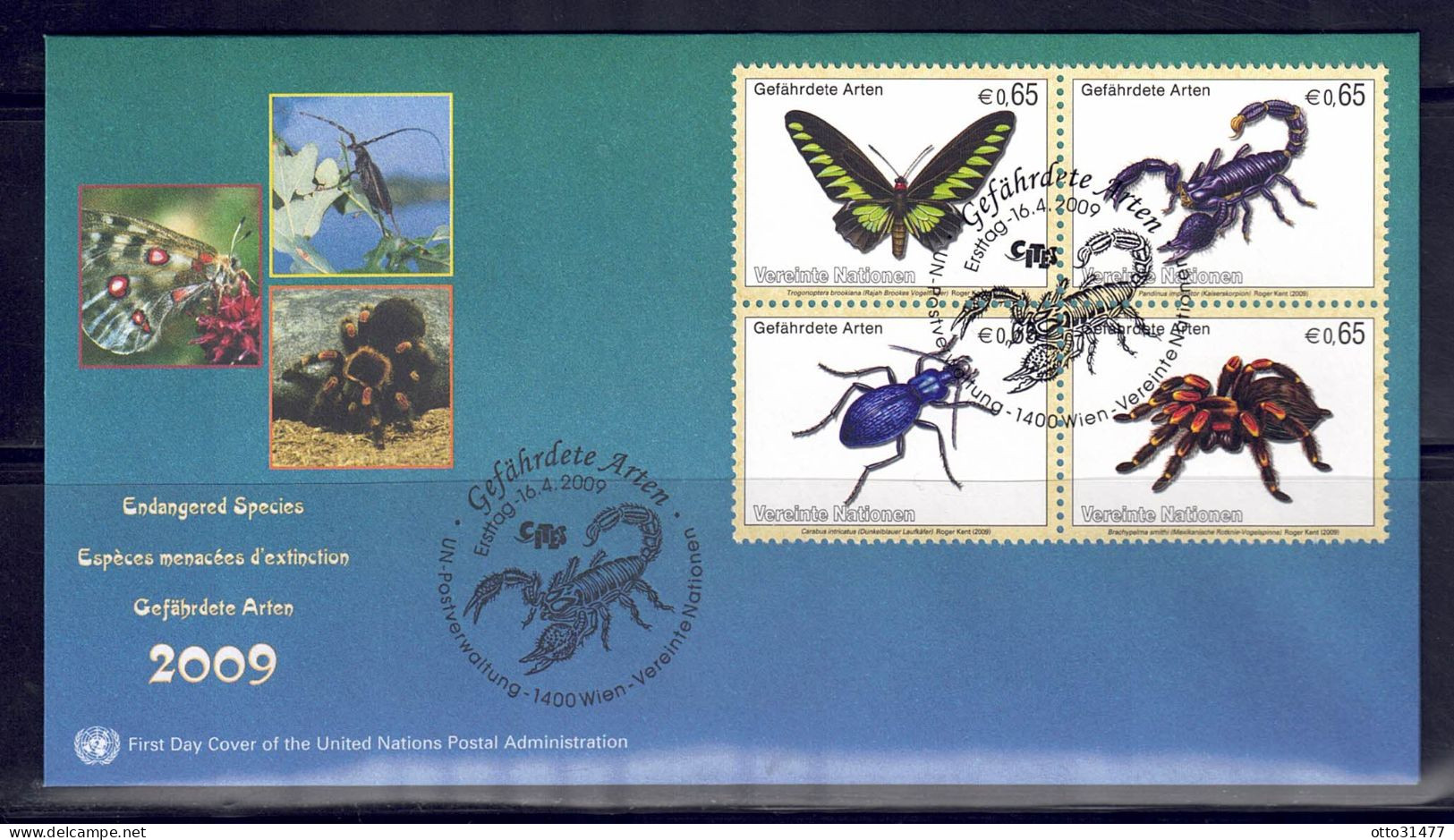 UNO Wien 2009 - Gefährdete Arten (XVII) - Insekten, FDC Mit Nr. 588 - 591 - FDC