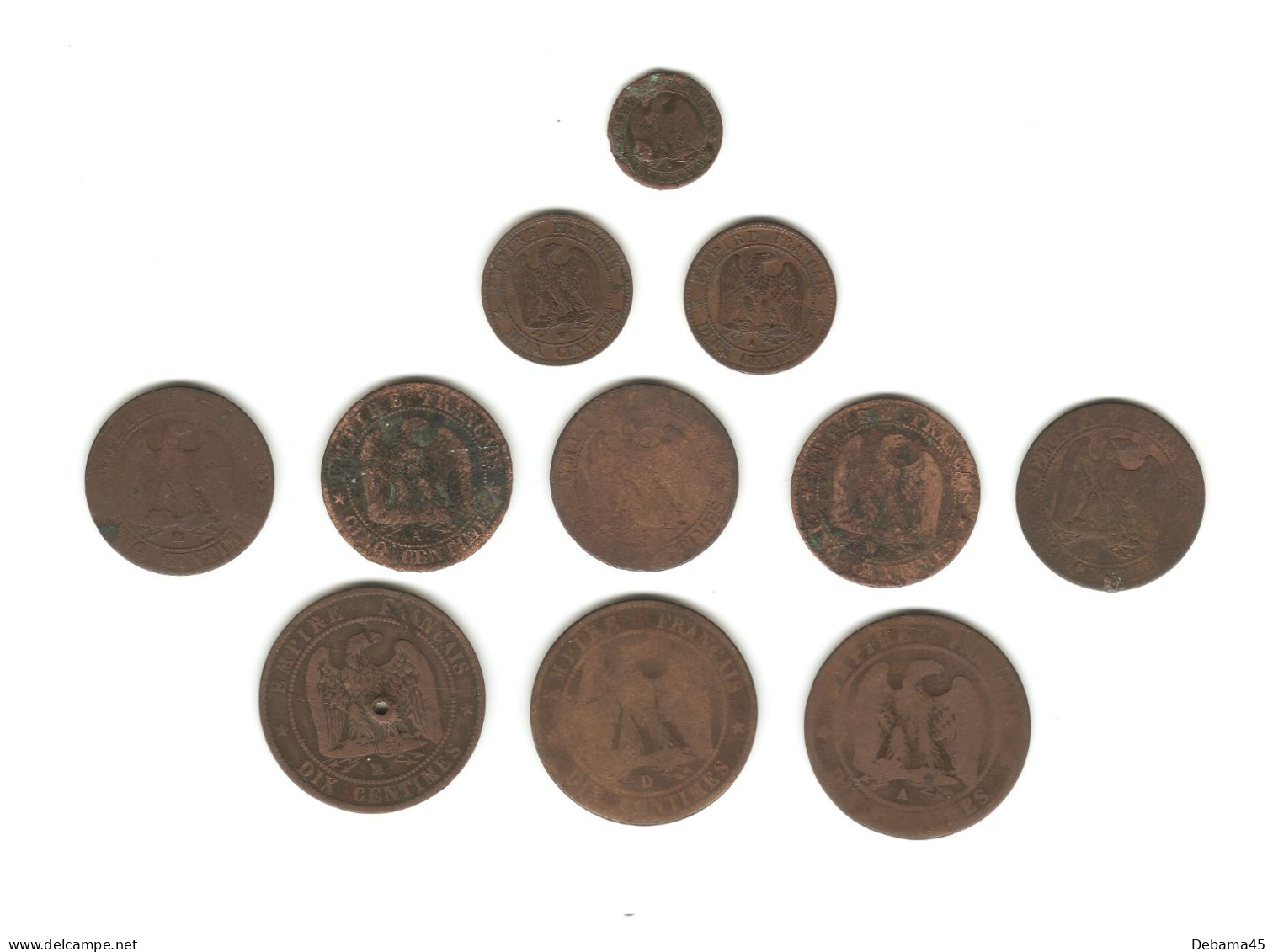 549/ France : NAPOLEON III : Petit Lot : 1, 2, 5 Et 10 Centimes (en L'état) - Other & Unclassified