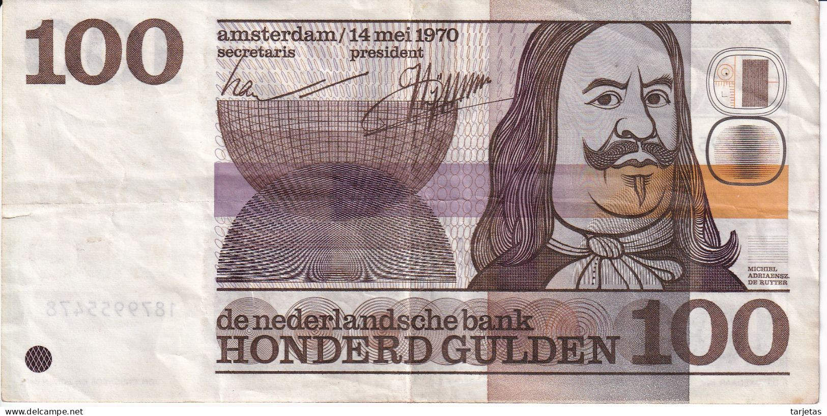 BILLETE DE HOLANDA DE 100 GULDEN DEL AÑO 1970 (BANKNOTE) - 100 Florín Holandés (gulden)