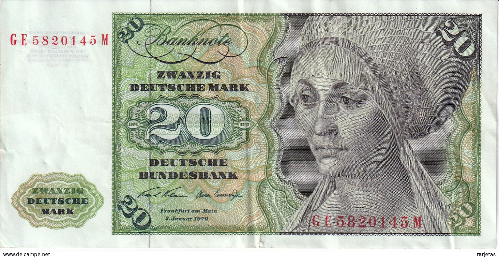 BILLETE DE ALEMANIA DE 20 MARK DEL AÑO 1970  (BANKNOTE) - 20 Deutsche Mark