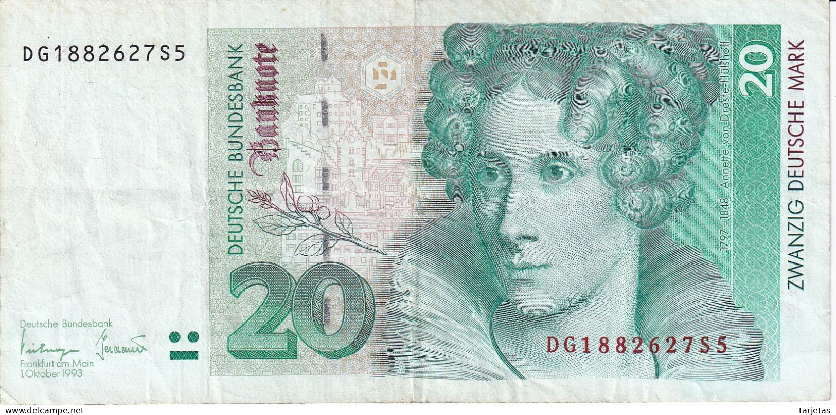 BILLETE DE ALEMANIA DE 20 MARK DEL AÑO 1993  (BANKNOTE) - 20 DM