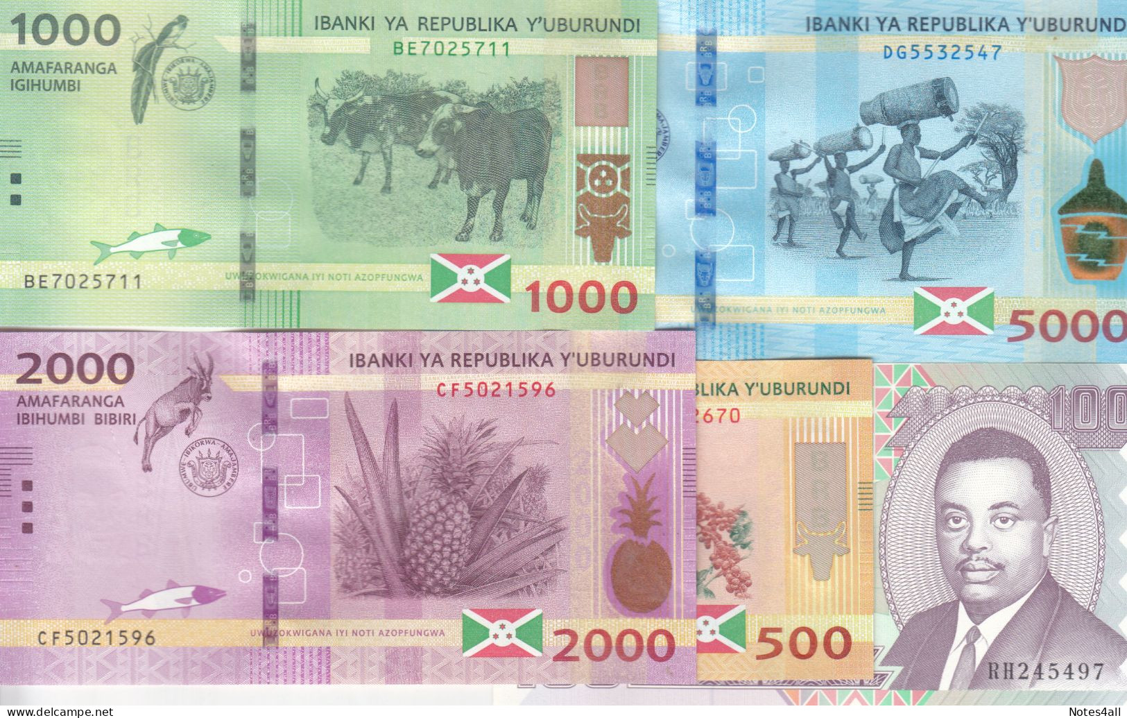 BURUNDI 100 500 1000 2000 5000  FRANC 2018 2021 P-44 50 51 52 53  UNC SET - Burundi