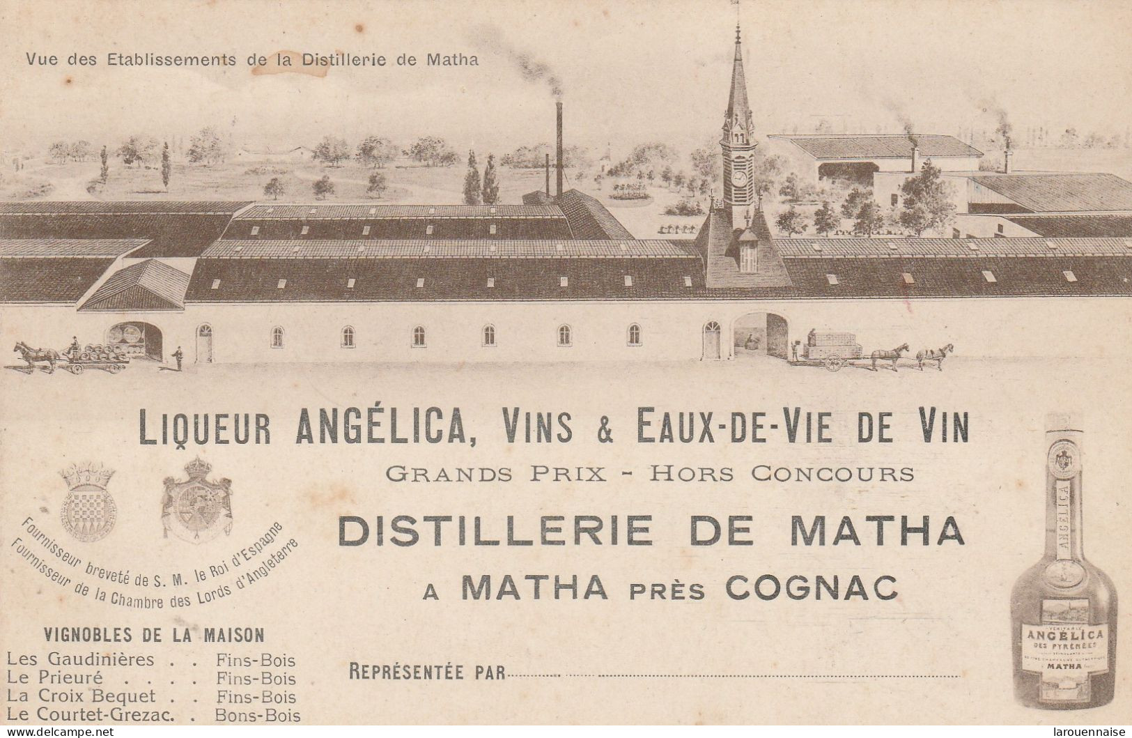 17 -  MATHA - Liqueur Angélica, Vins & Eaux De Vie De Vin - Distillerie De Matha (carte Publicitaire) - Matha