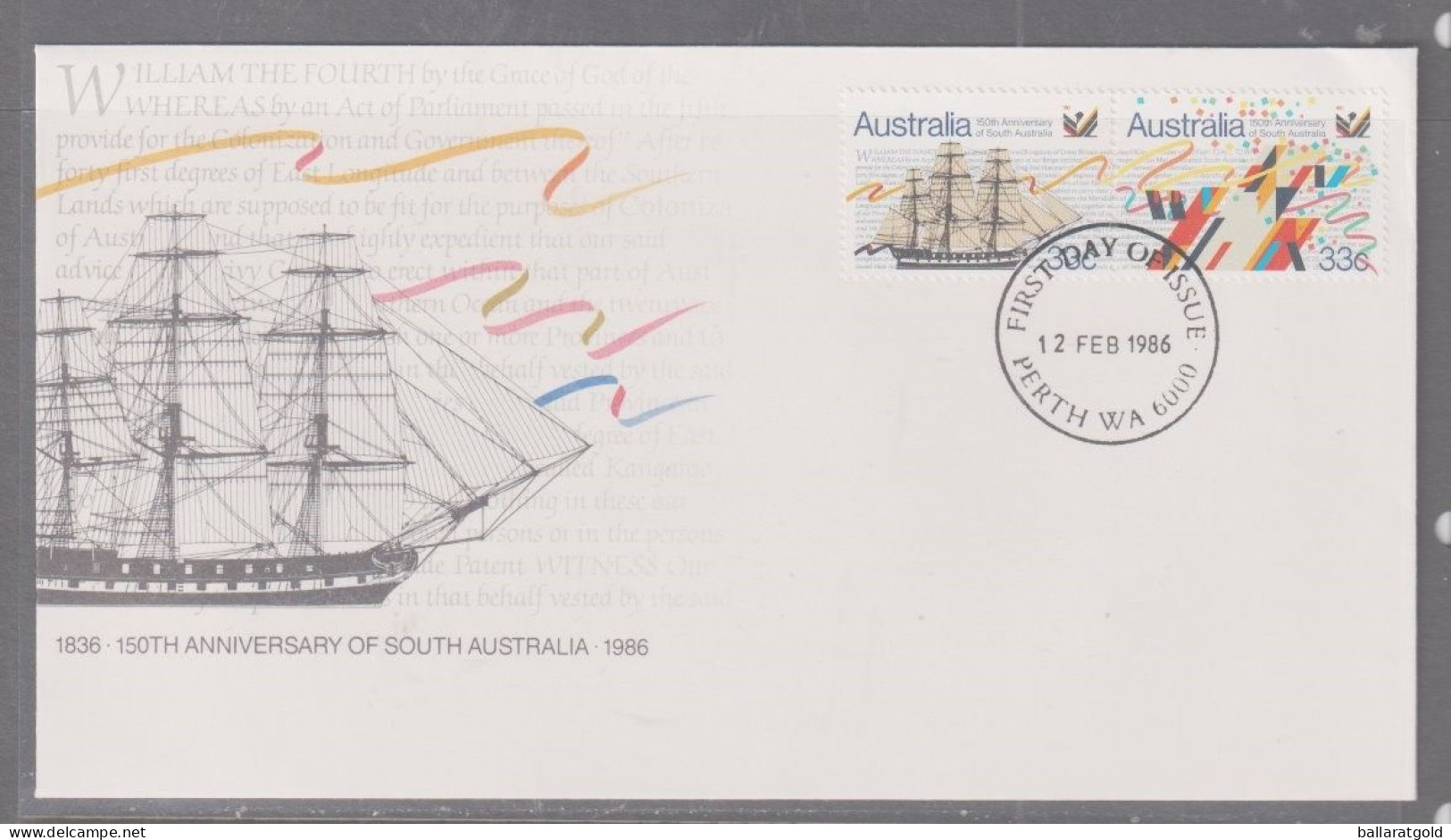 Australia 1986 150th Anniversary South Australia First Day Cover - Perth WA - Lettres & Documents