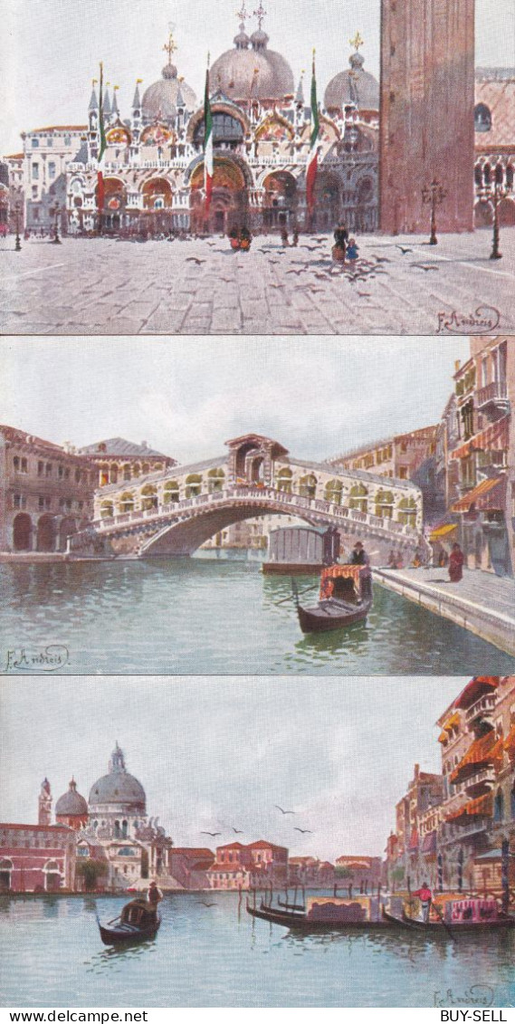 ILLUSTRATION-SIGNEE - 8 CARTES - VENEZIA - VENISE - Signé F. Andreis - Sonstige & Ohne Zuordnung