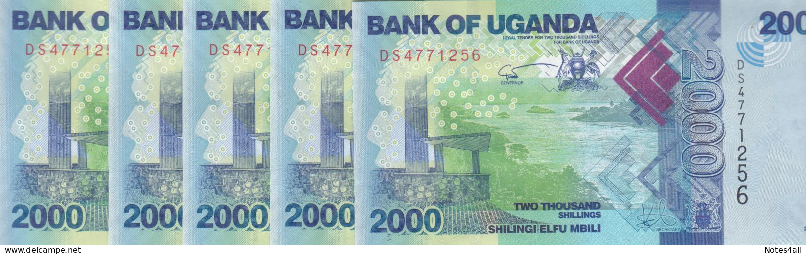 UGANDA 2000 SHILINGS 2021 P- 50 Lot X5 UNC - Burundi